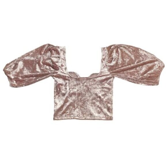 UO Velvet Puff Sleeve Bustier Blouse XS Pink - Picture 6 of 6